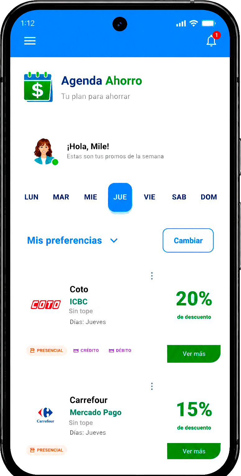 Promociones bancarias organizadas en la app Agenda Ahorro